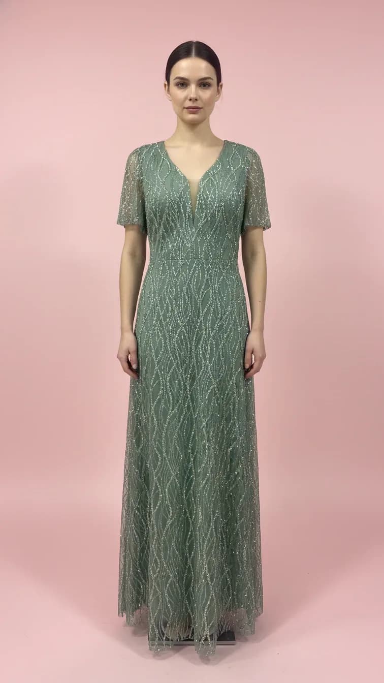 Plus Size Evening Dress 25200 in Emerald, detail view