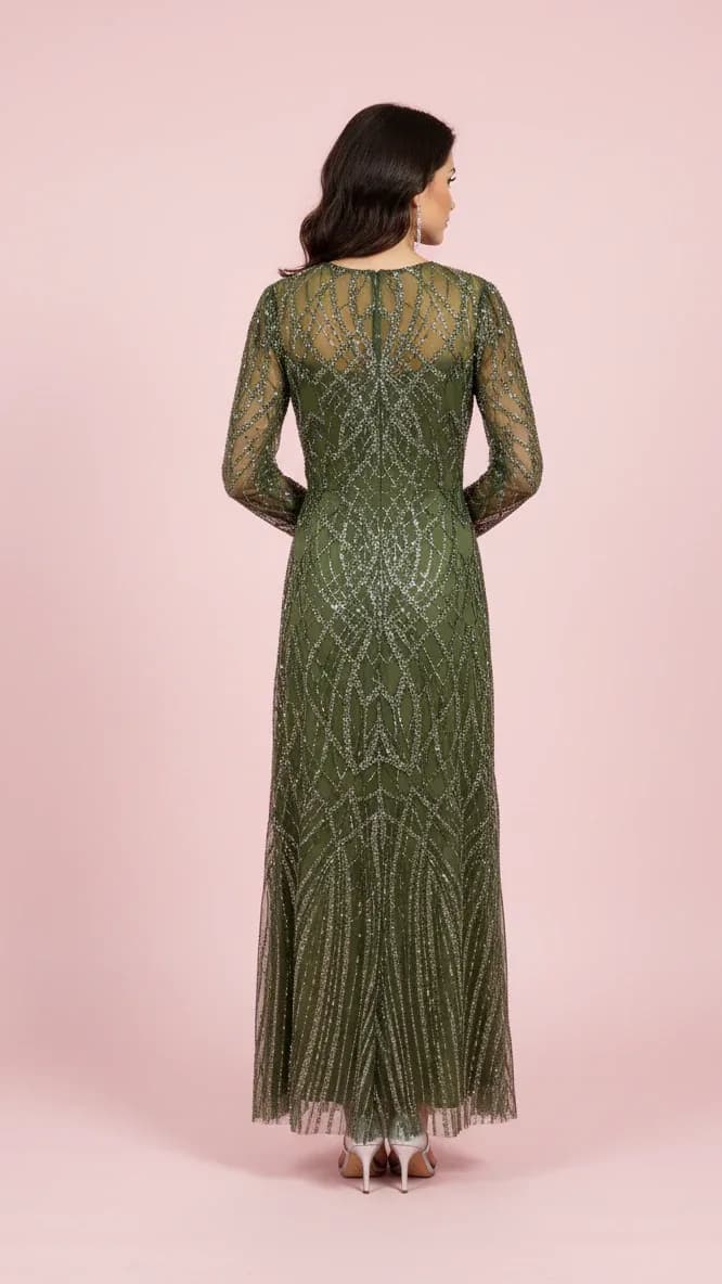 Evening Dress 25243 in Oil Green, detail view